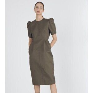 WNDERKAMMER Olive Green Puff Sleeve Sheath Dress Size S